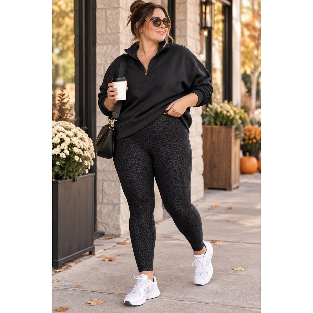 Mono B 1X Plus Black Leopard Leggings High Rise Textured Athleisure Yoga